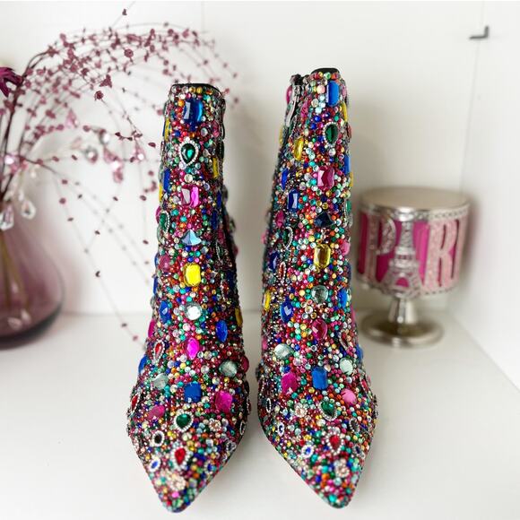 Akira Azalea Wang Poppy Multi Jeweled Stiletto Heel Ankle Booties Size 12 NWT - Picture 6 of 16